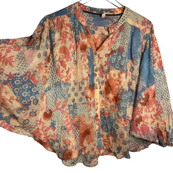 PILCRO Anthropologie The Sidney Batwing Womens size medium Blouse pretty print - Picture 4 of 9